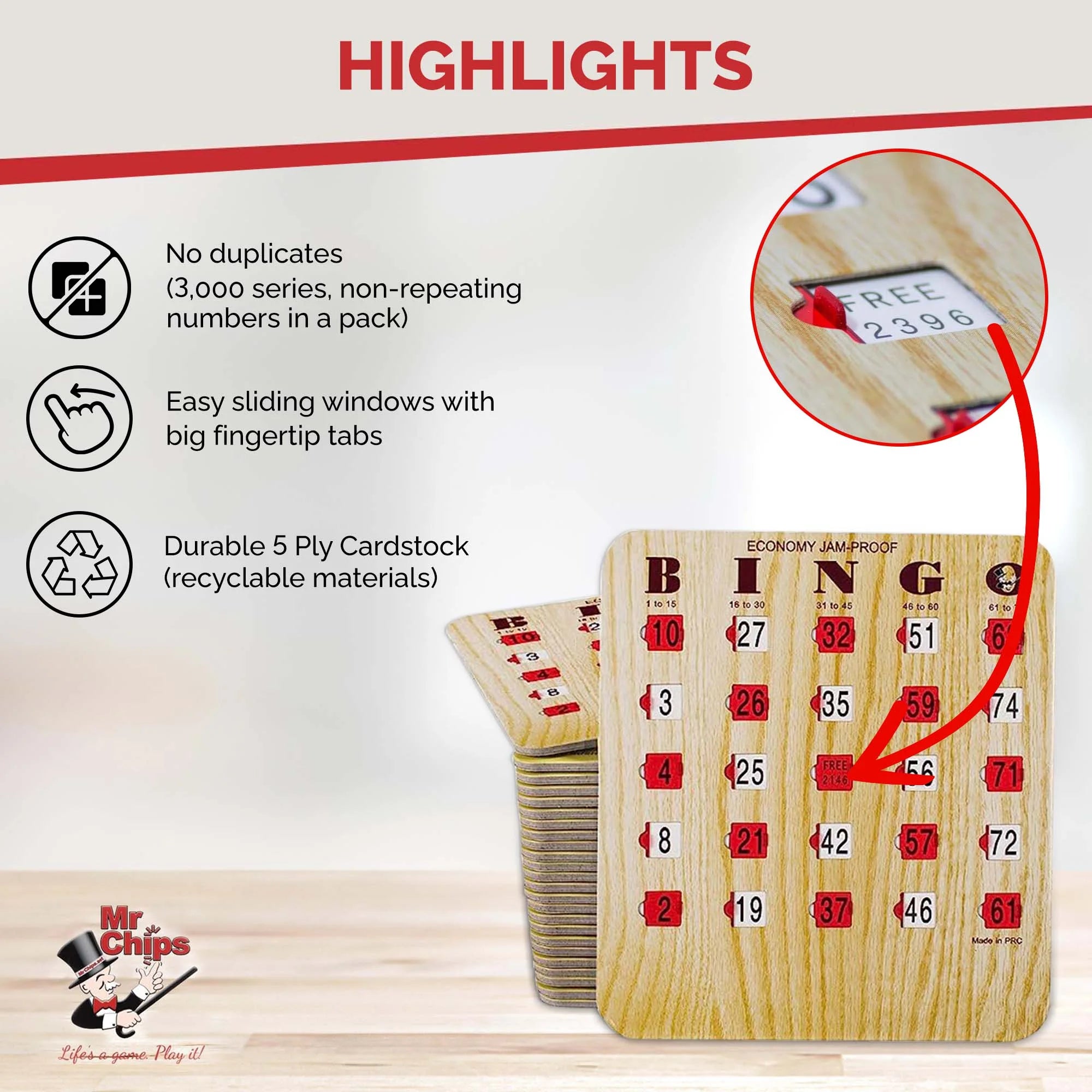50 Reusable Shutter Bingo Cards with Sliding Windows F7385