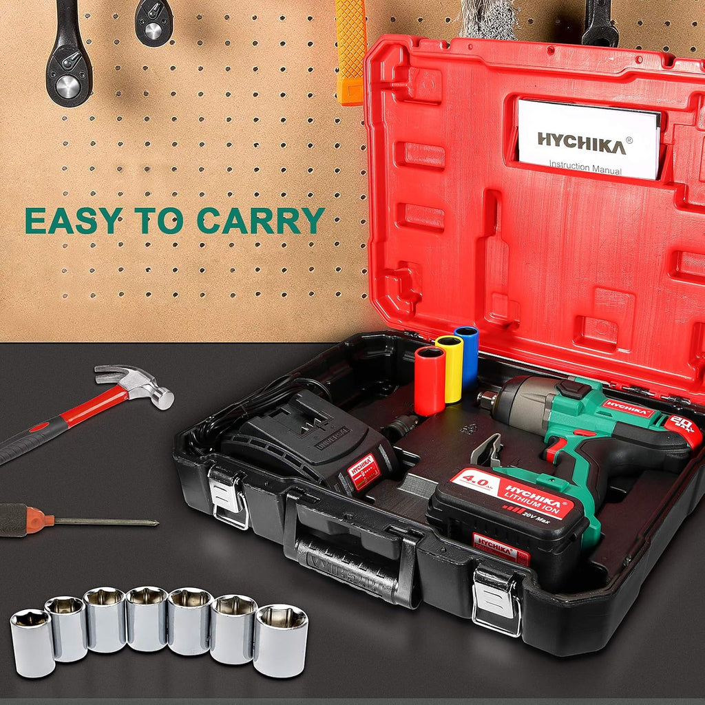 Cordless Impact Wrench 20V Max, 260 Ft-lbs Max Torque, 1/2 Metal Chuck, 4.0 AH Battery, LED Light, 3 Pcs Sockets, Carrying Case M2952