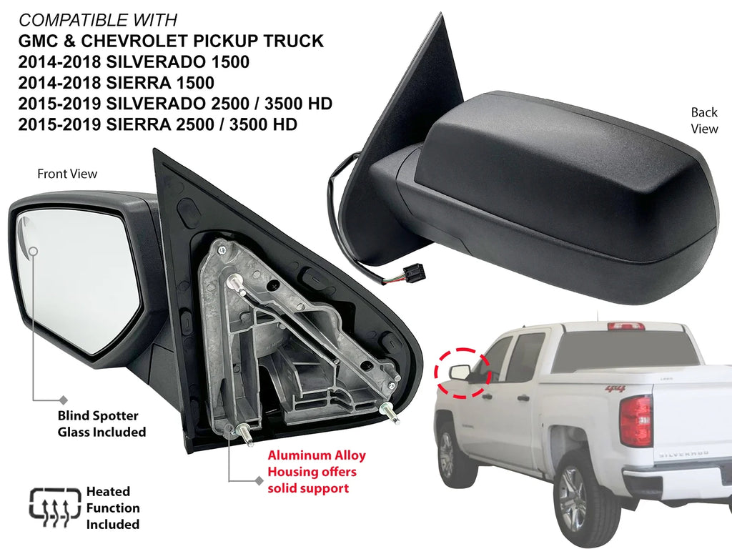 Power Heated Textured Black Pickup Truck Exterior Mirror W85779