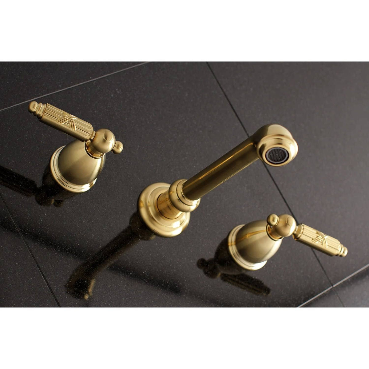 Polished Nickel 8-Inch Center Wall Mount Bathroom Faucet R73678