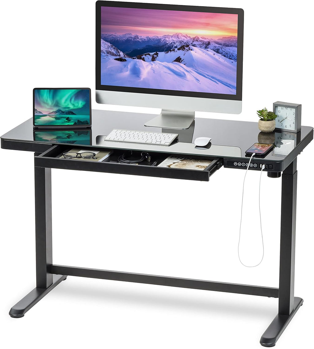 48 x 24 Inch Electric Height Adjustable Standing Desk with Drawer and USB Ports D61385
