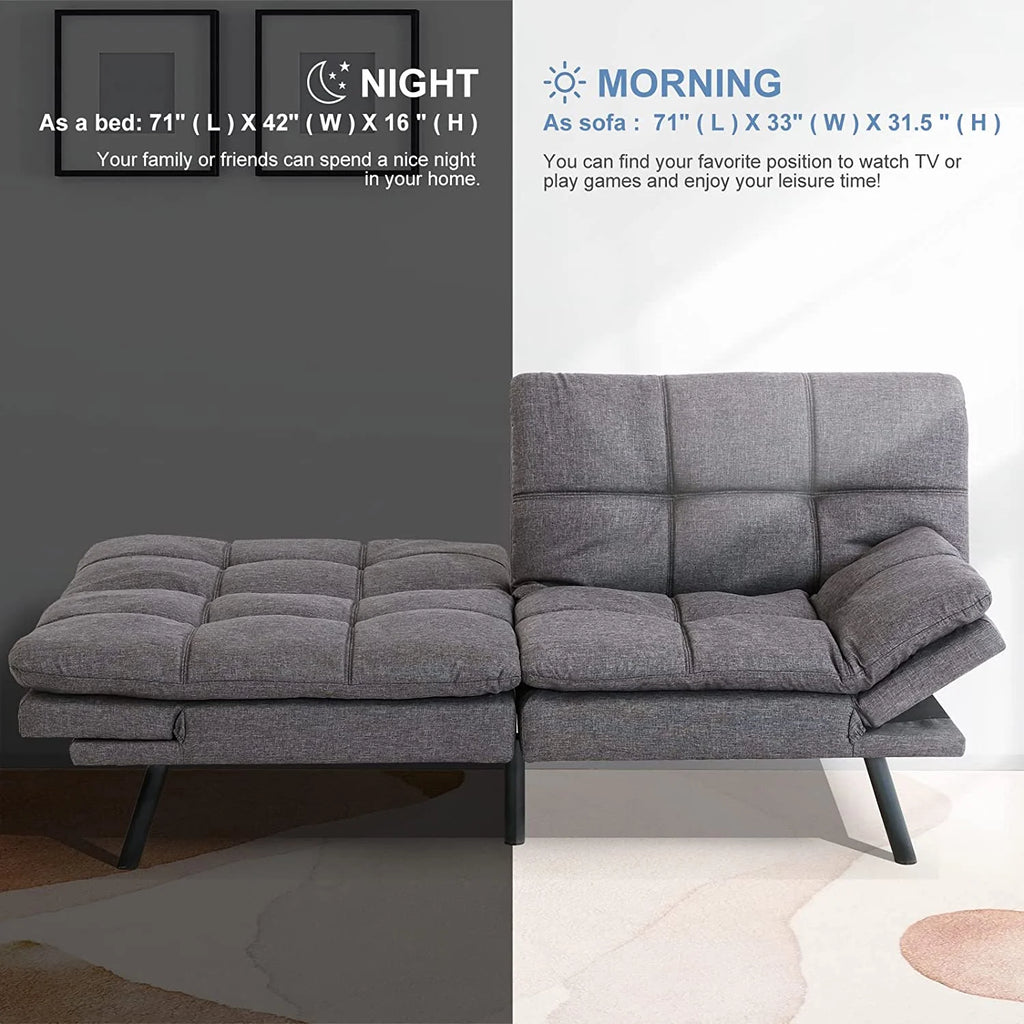 Memory Foam Futon Sofa Bed with Removable Armrests S781