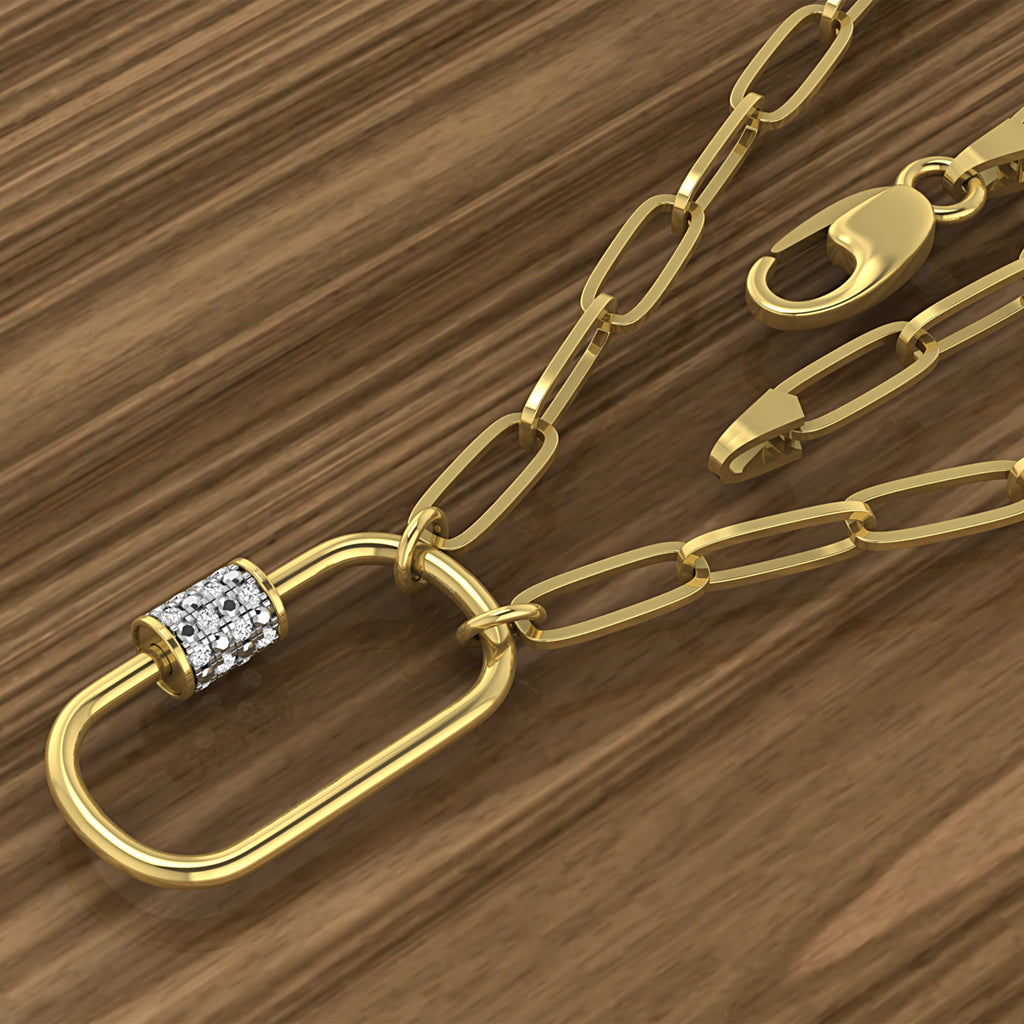 Oval Diamond Paperclip Chain Pendant Necklace in 14K Yellow Gold J97911