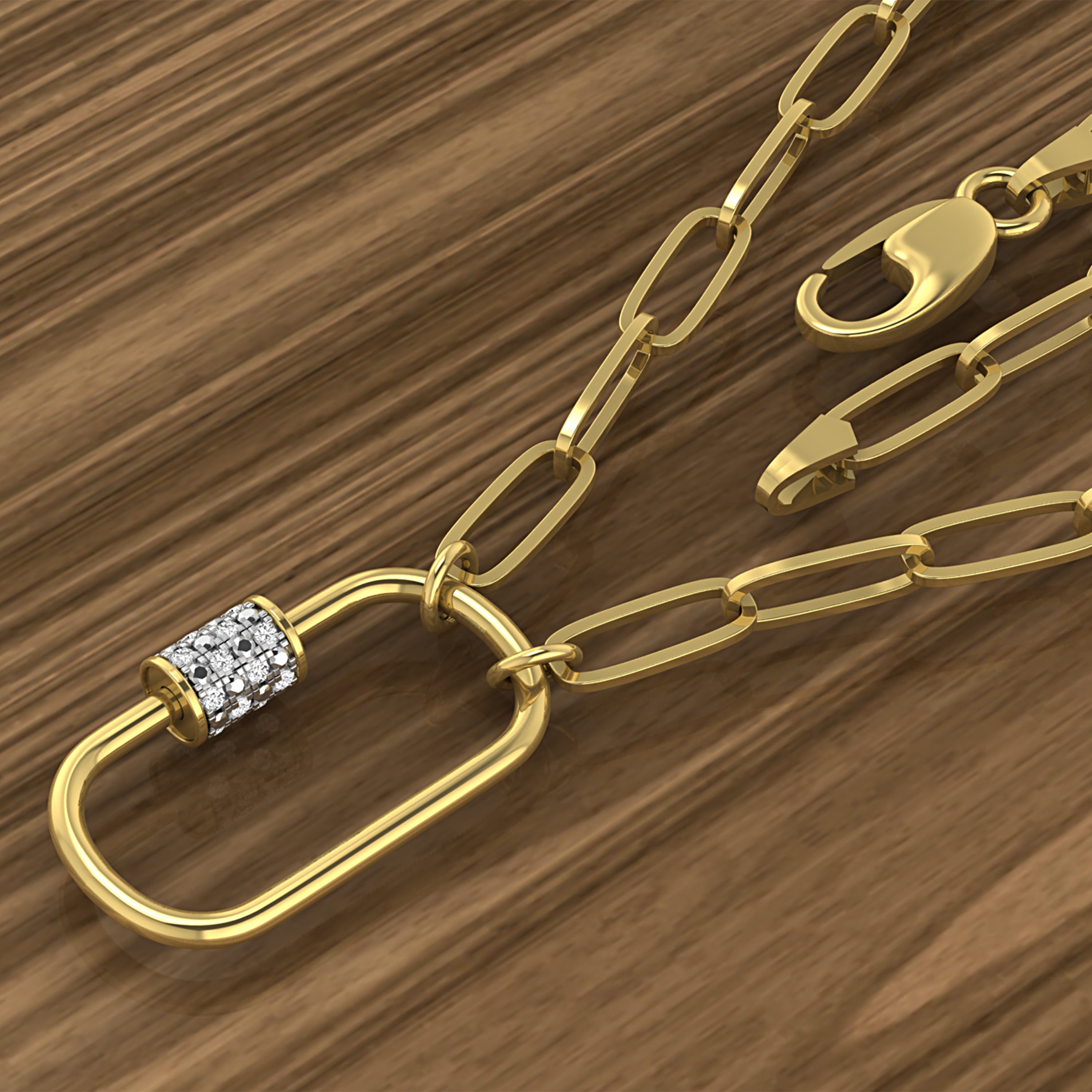 Oval Diamond Paperclip Chain Pendant Necklace in 14K Yellow Gold J97911