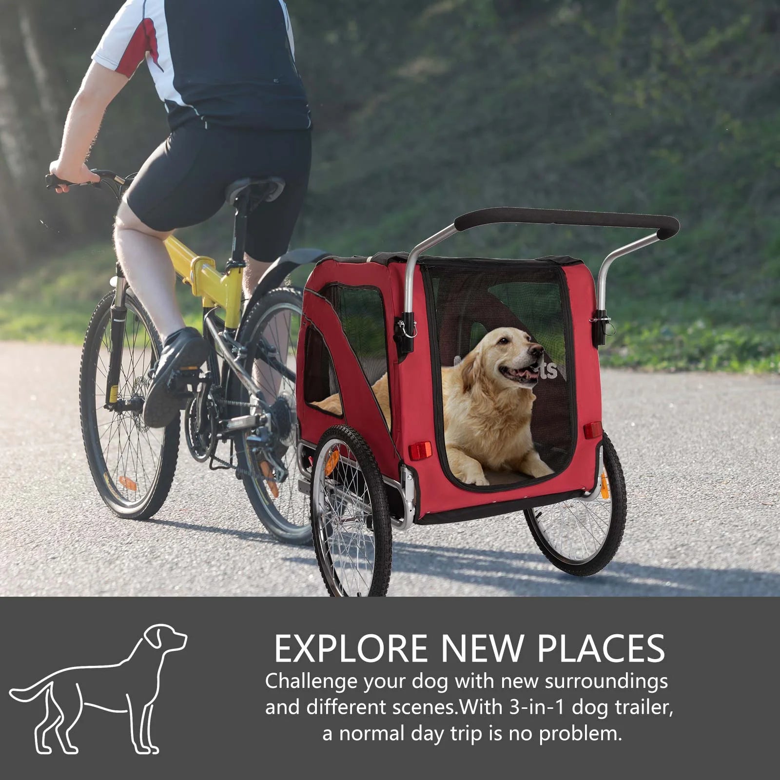 Red 3-in-1 Dog Bicycle Trailer, Stroller, and Jogging Stroller I560