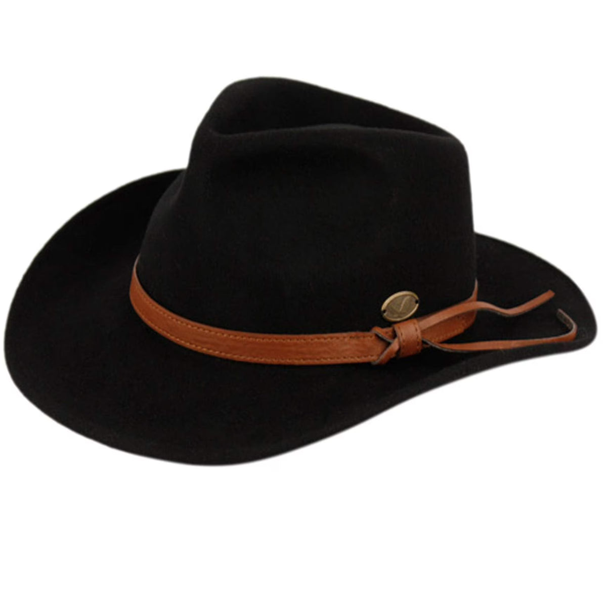Wool Felt Outback Fedora with Faux Leather Band A827