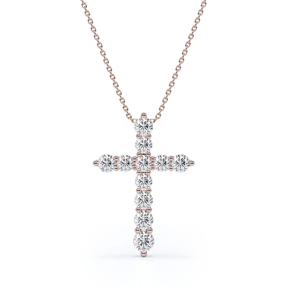 18K White Gold Plated Moissanite Cross Pendant Necklace H4814
