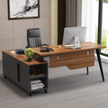 Dark Walnut L-Shaped Desk with Storage Shelves and File Cabinet Combo B35439