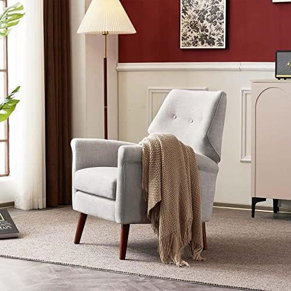 Chenille-Black&White Upholstered Fabric Armchair with Wood Legs U5185
