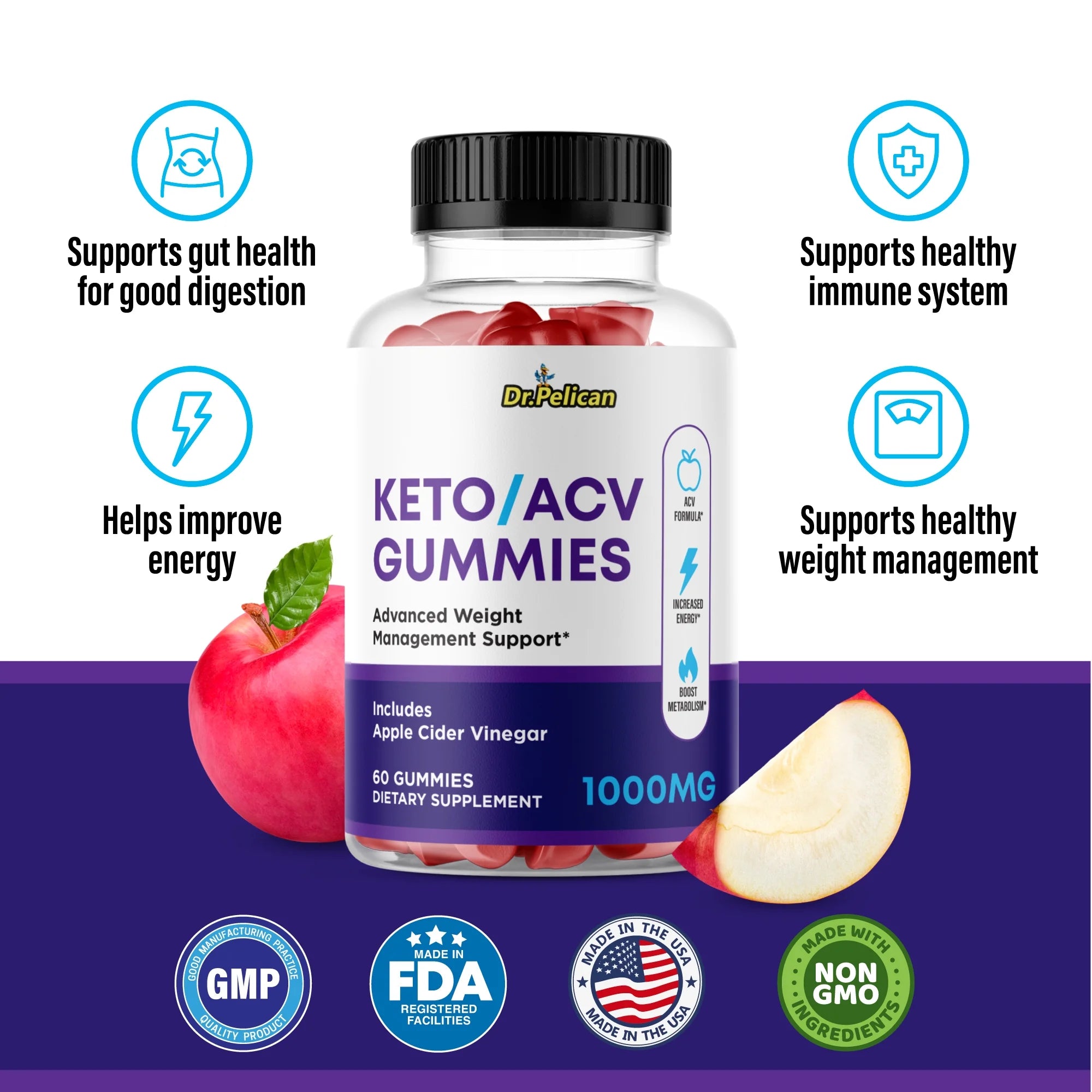 Keto ACV Gummies 1000MG 60 Gummies J6449