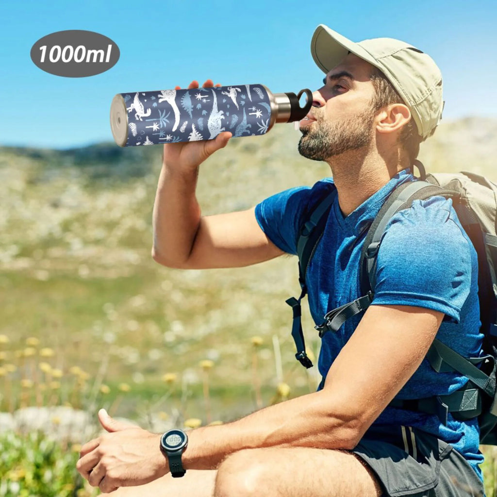 Blue Dinosaur Stainless Steel Insulated Water Bottle with Straw Lid Y88079