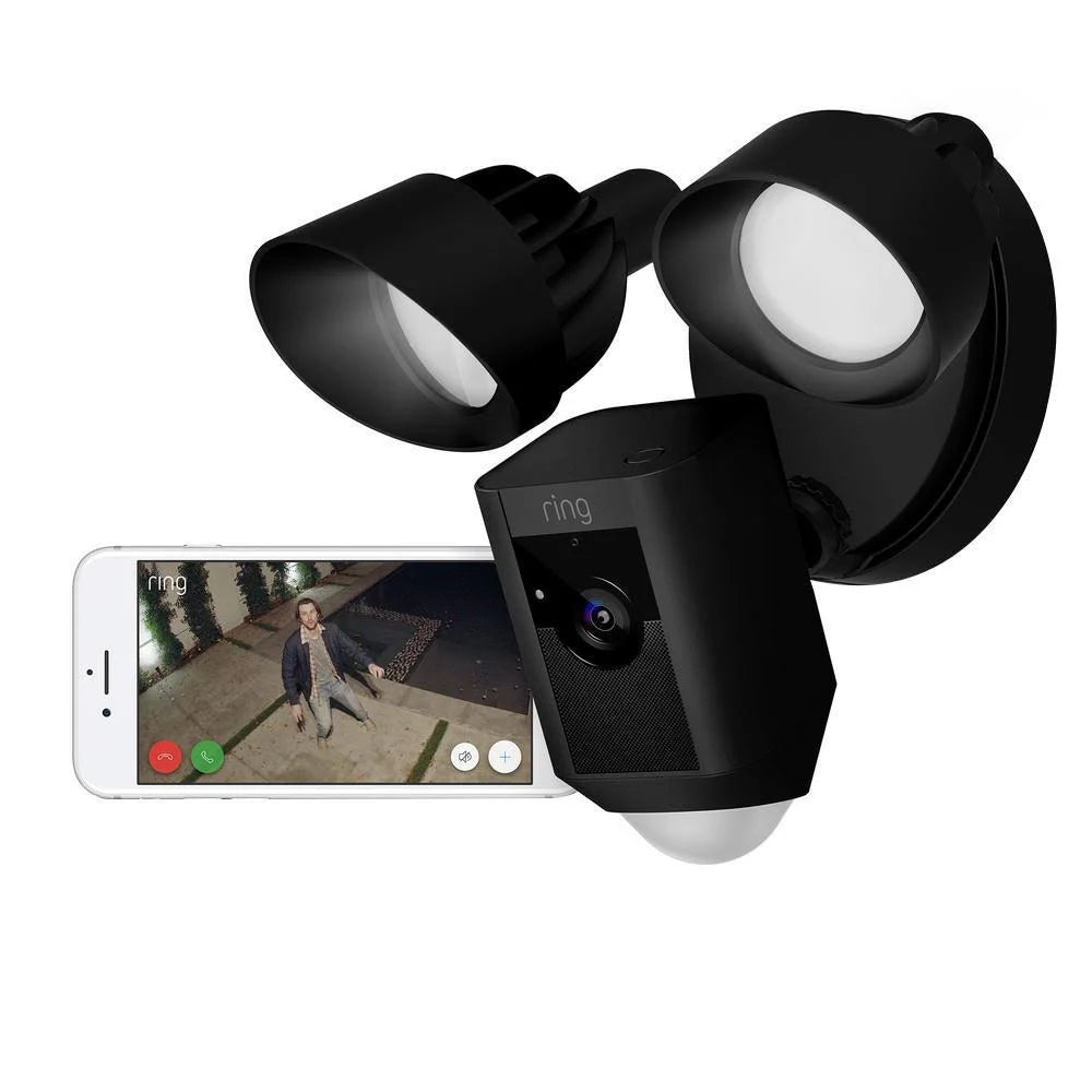 Black Outdoor Wi-Fi Surveillance Camera with Motion Activated Floodlight with Chime Pro (2-Pack) Y578943