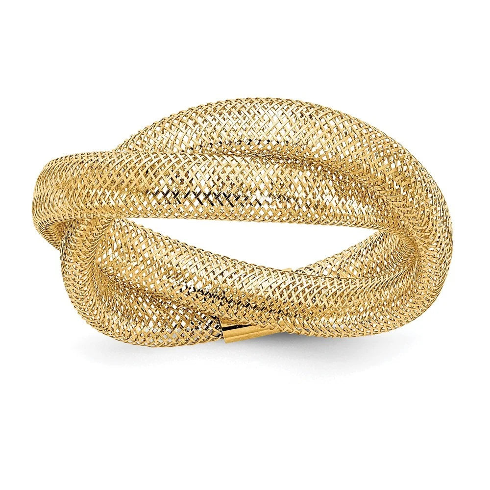 14k Gold Twisted Woven Mesh Stretch Ring Size 7.00 8mm Wide Z5120