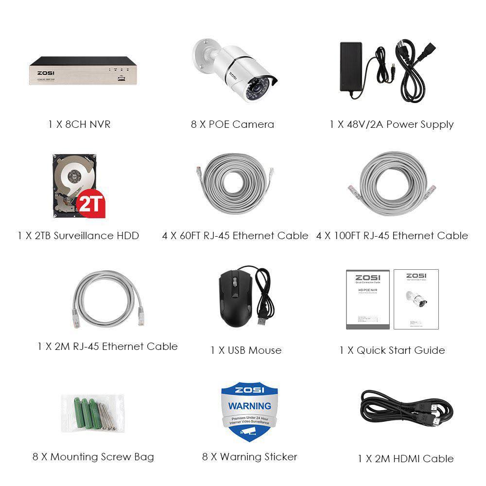 1080p PoE 8-Channel 2TB Hard Drive DVR Security Camera System with 8-Wired Bullet Cameras J746