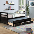 Twin Wood Platform Daybed Frame with Trundle and 3 Storage Drawers H930