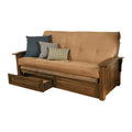 Walnut Futon with Drawers and Suede Peat Mattress K27387
