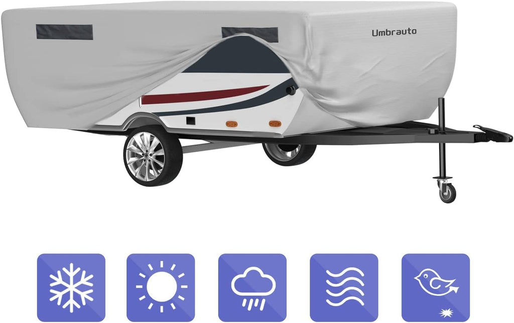 Pop Up Camper Cover Waterproof Ripstop Polypropylene Gray Fits 10' - 12' Trailers Q953