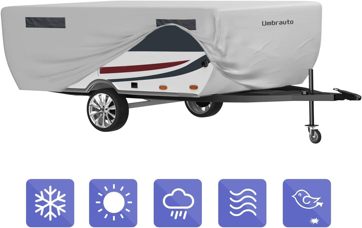 Pop Up Camper Cover Waterproof Ripstop Polypropylene Gray Fits 10' - 12' Trailers Q953