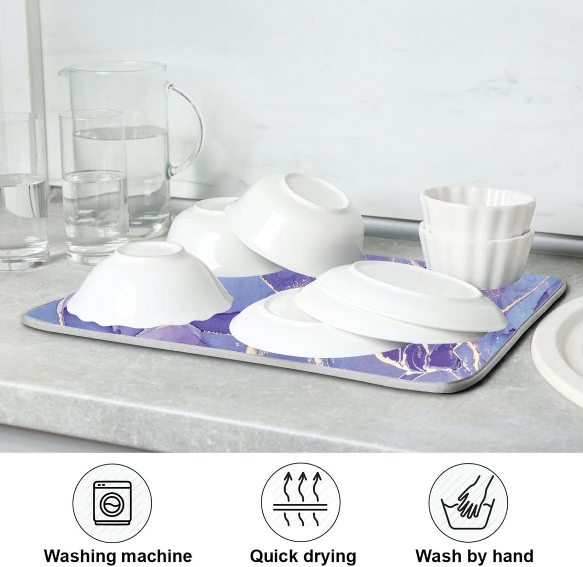 Marble Texture Dish Drying Mat 16x18Inch P8374