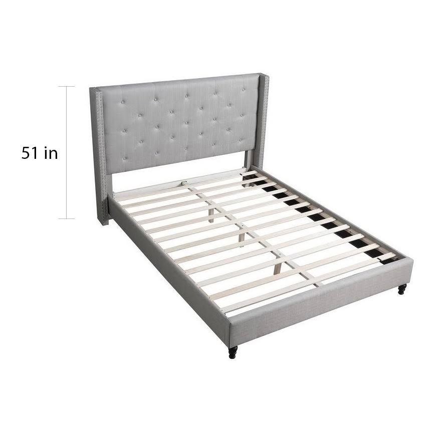 Beige Linen Blend Upholstered Wingback Platform Bed L1970