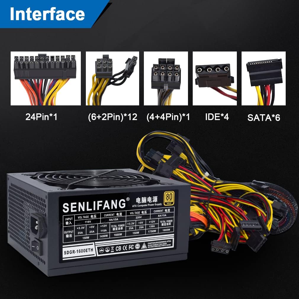 1800W PSU Mining Power Supply with 1.5m US Plug Adapter Cable C65775