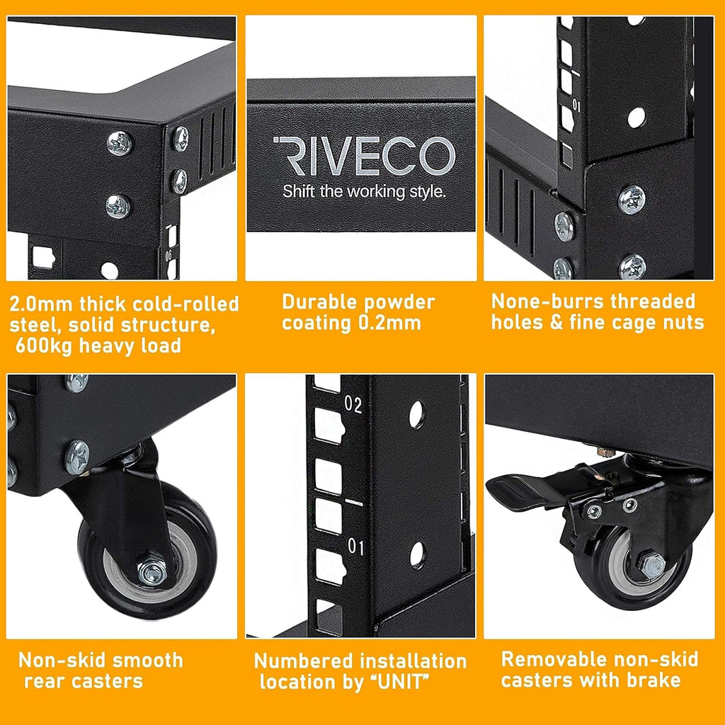 9U Open Frame Server Rack with Casters Black U251311