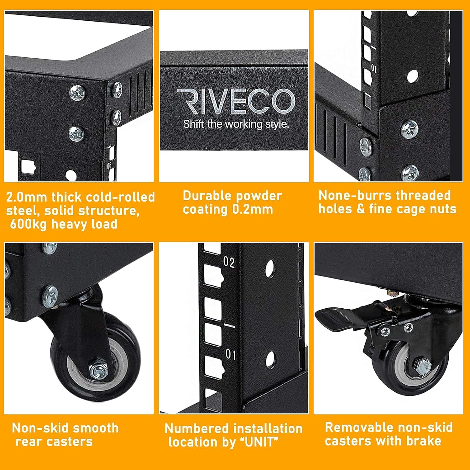 9U Open Frame Server Rack with Casters Black U251311