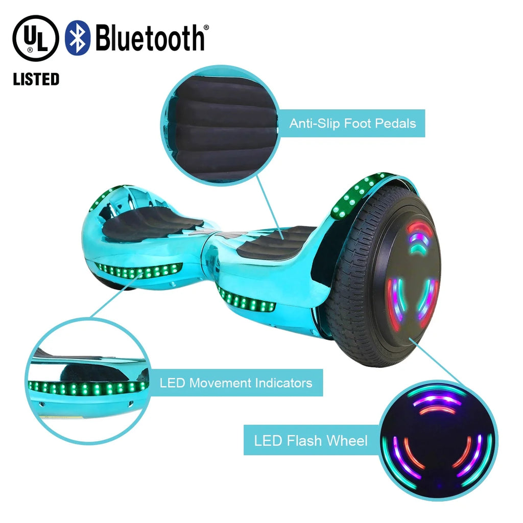 Chrome Turquoise LED Flash Wheel Hoverboard Y1028