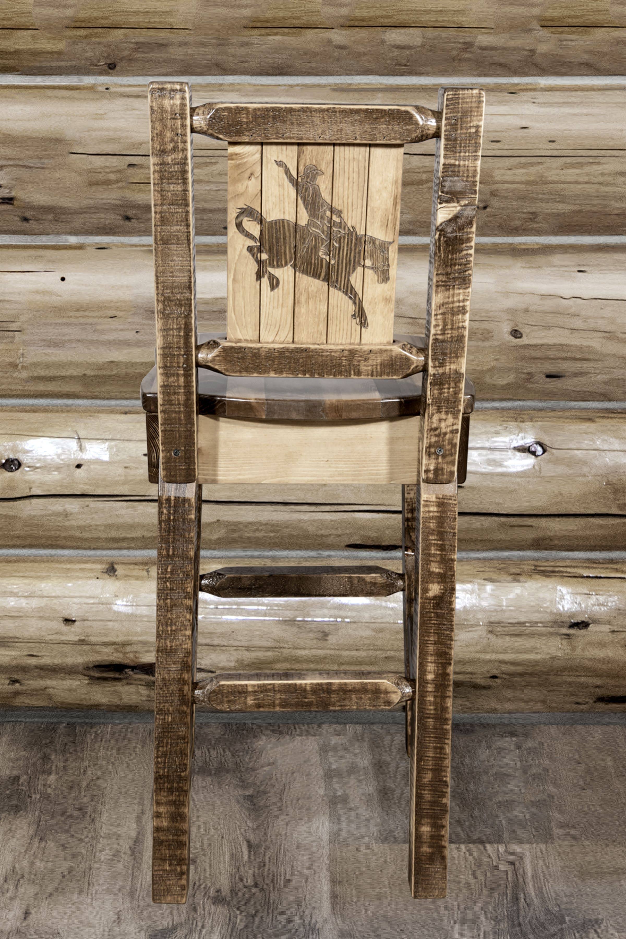 Homestead Back Barstool with Laser Engraved Bronc Design R907