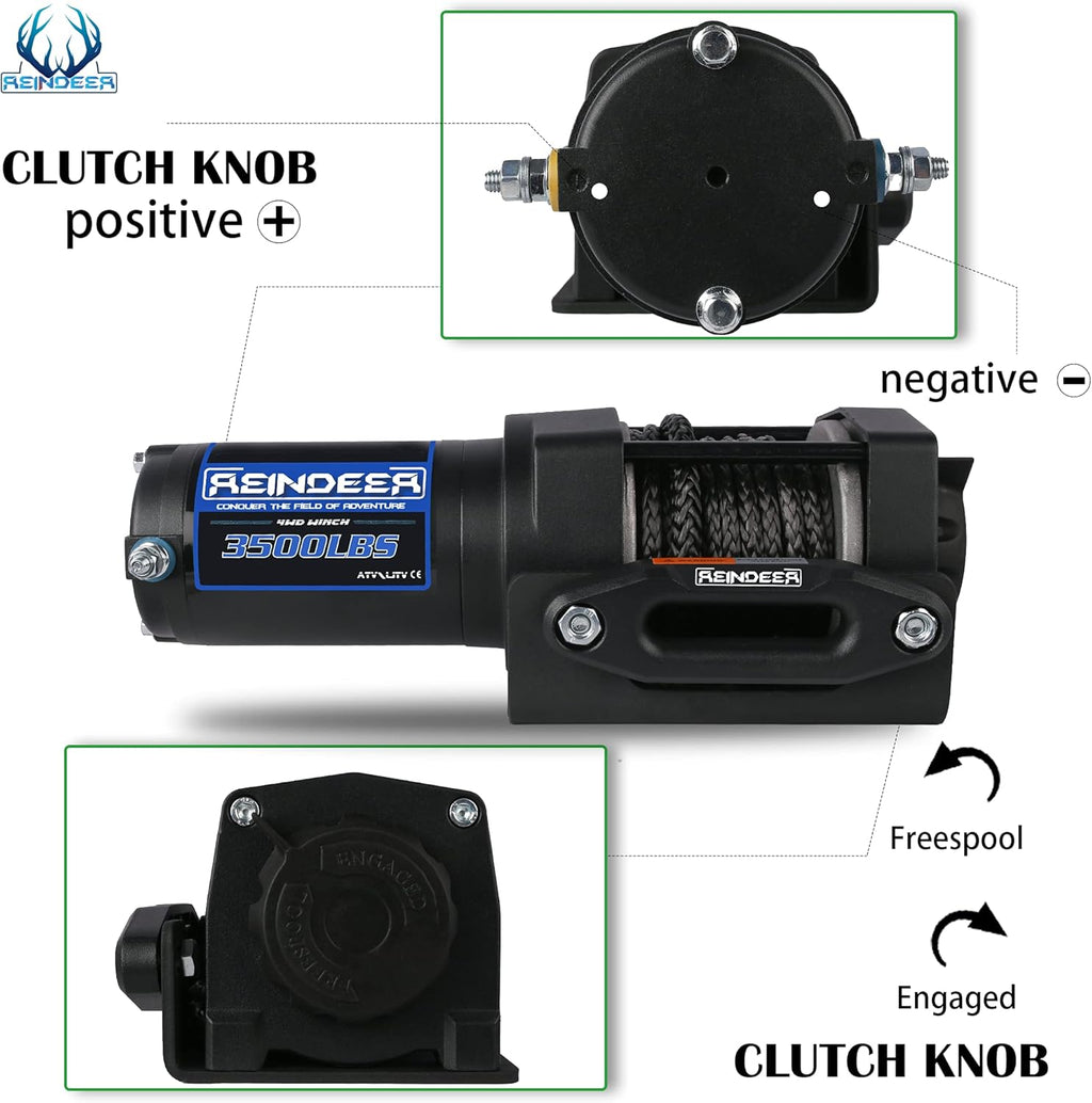12V 3500 lb Electric Winch Kit Synthetic Rope with Hawse Fairlead Waterproof IP67 Wireless Remotes Z210542