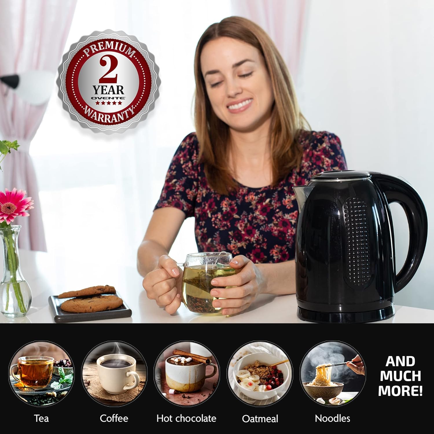 Portable Electric Kettle 1.7 Liter Double Wall Stainless Steel Black L3042