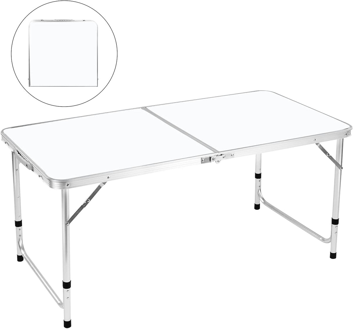 Folding Camping Table, 4 FT Aluminum Height Adjustable Lightweight Portable, Roll Up Top Weatherproof Rust Resistant, 47 x 24, Black Z641