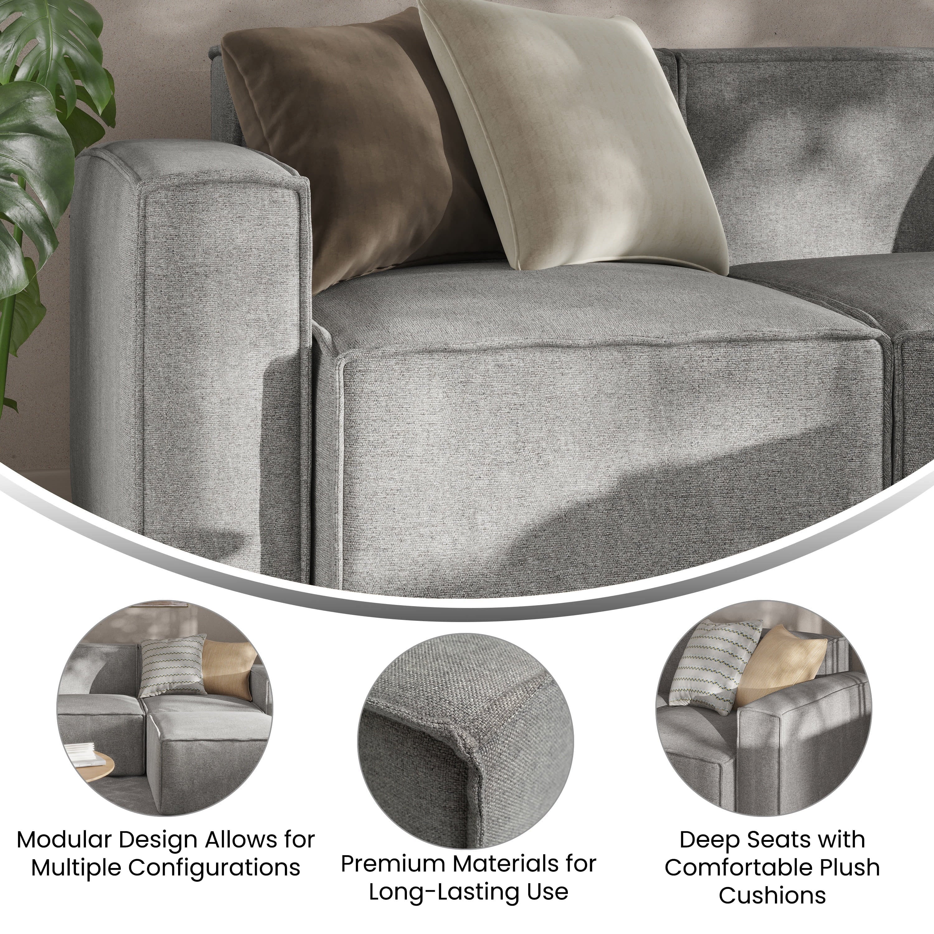 Modular Left Side Armchair in Gray O709453