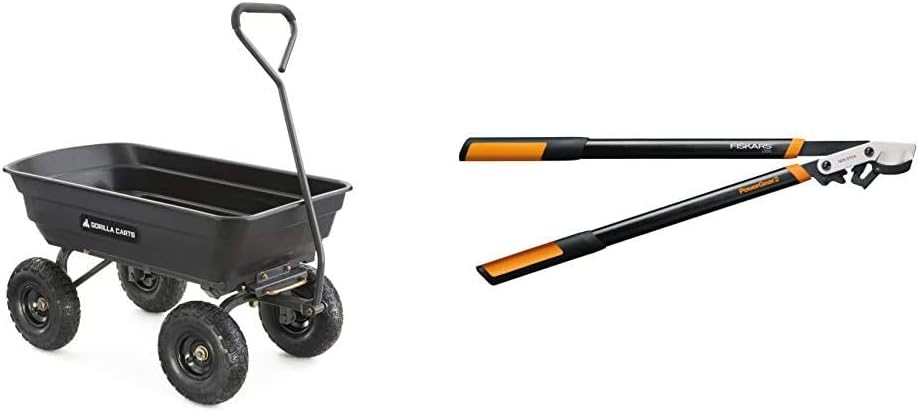 Green Poly Garden Dump Cart with Steel Frame and 10 Pneumatic Tires, 600-lbs. Capacity X107