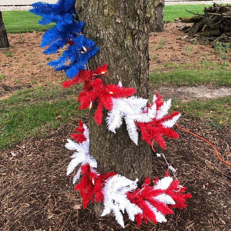 9 ft Patriotic American Garland 50 White Lights Red White Blue R442