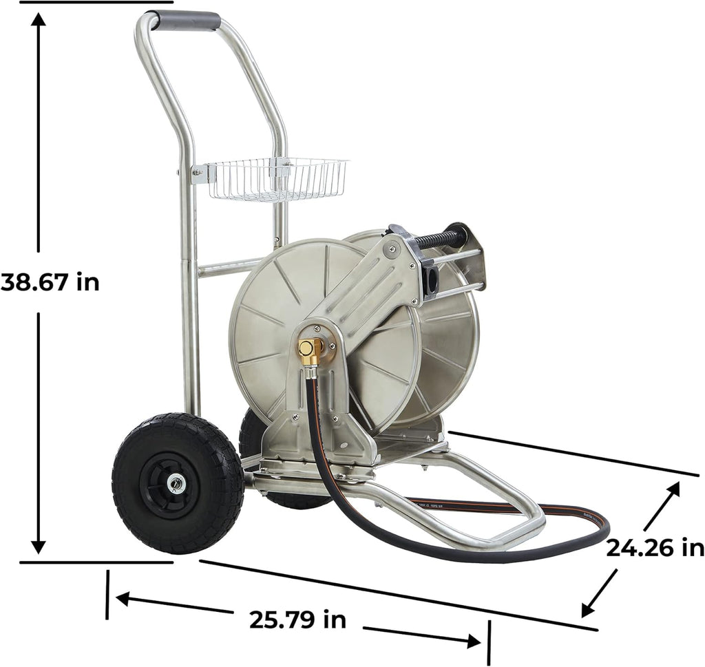 Stainless Steel Hose Reel Cart with Crank, 150-Feet 5/8 Hose Capacity R992892