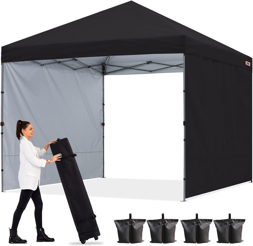 Black Pop up Canopy Tent with 2 Sun Wall 10x10 Z77070