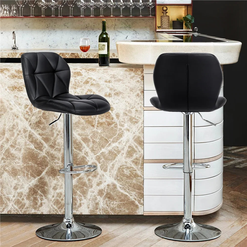 2pcs Adjustable PU Leather Swivel Bar Stools with Backrest, Black Q111
