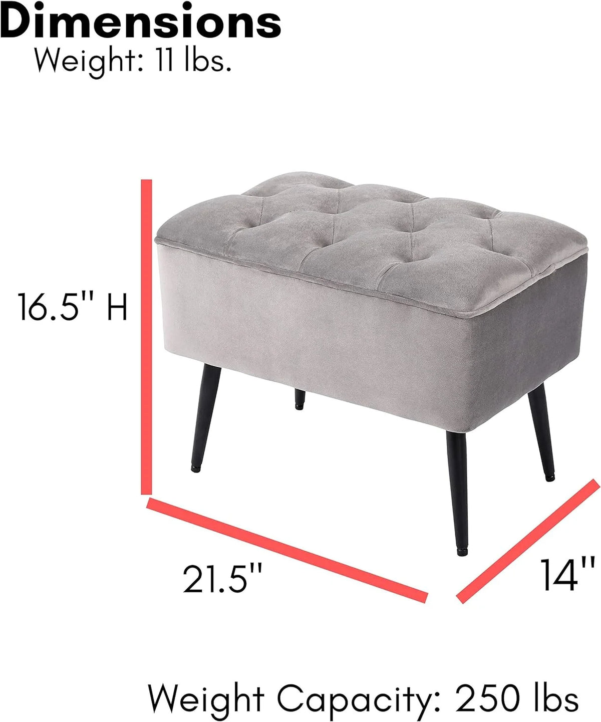 Grey Velvet Ottoman Foot Stool with Steel Legs R9939