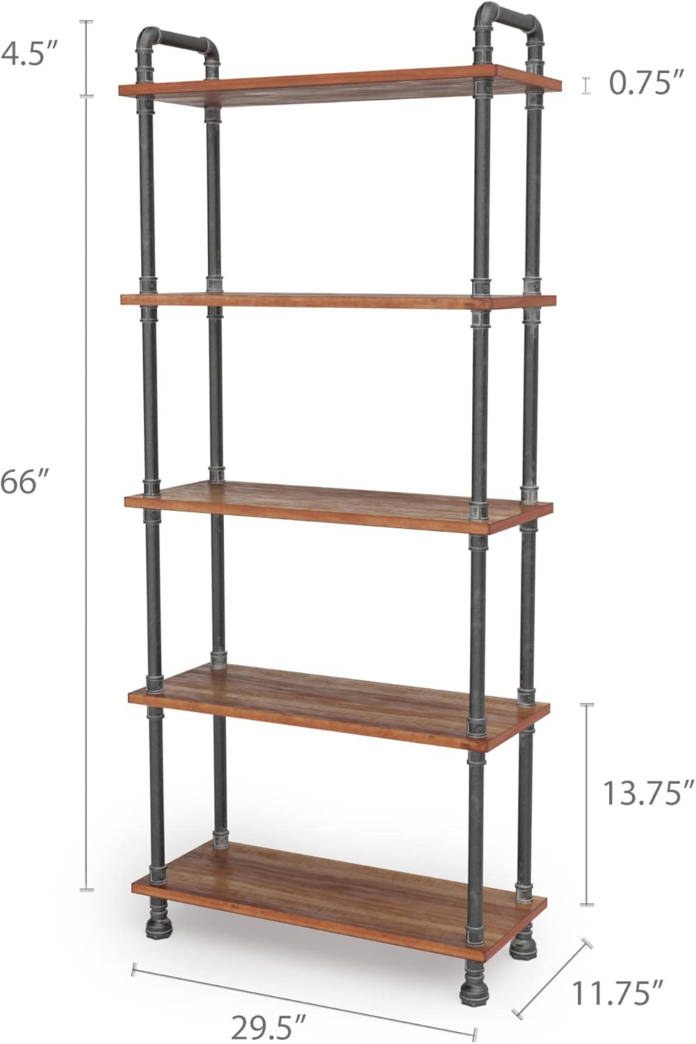 5-Tier Solid Pine Open Wood Bookcase, Brown M575861