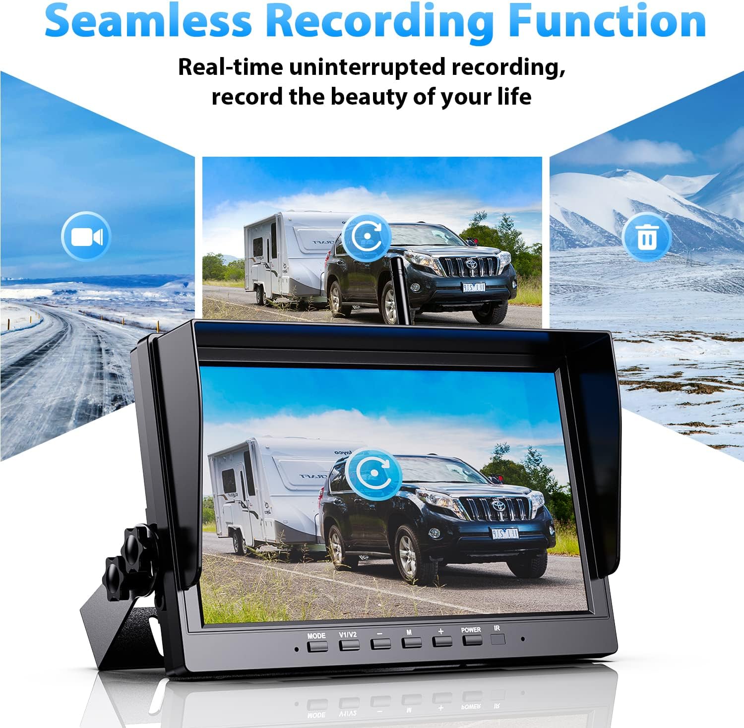 10-inch Wireless Backup Camera System with Recording, IP69 Waterproof Cameras L2765