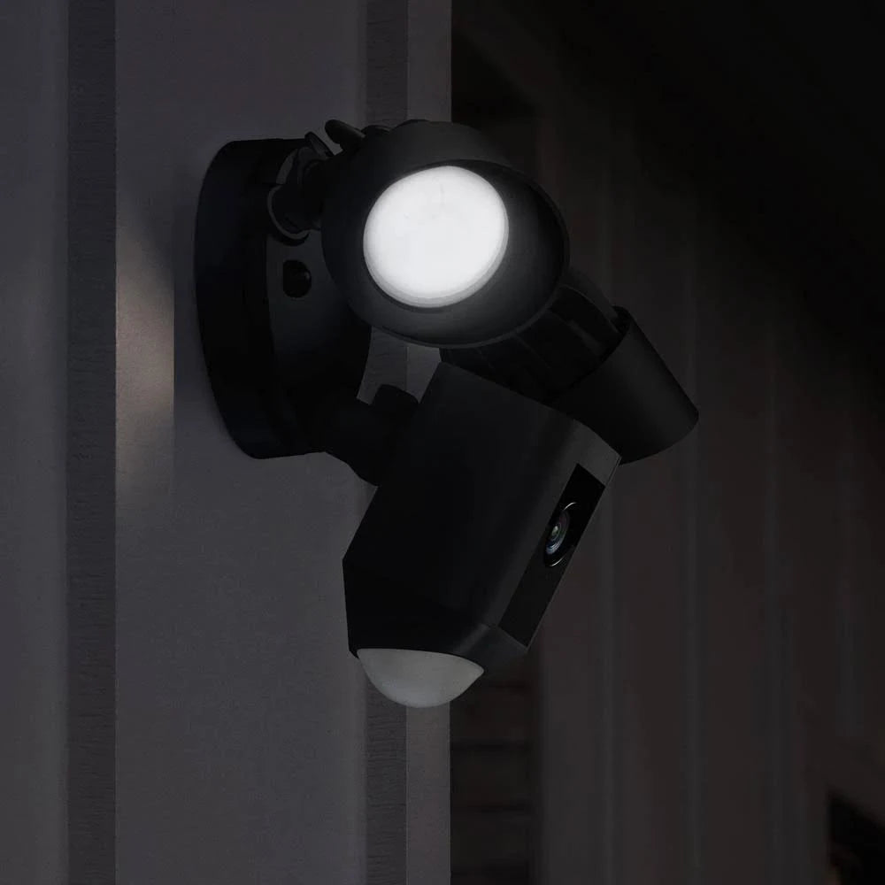 Black Outdoor Wi-Fi Surveillance Camera with Motion Activated Floodlight with Chime Pro (2-Pack) Y578943