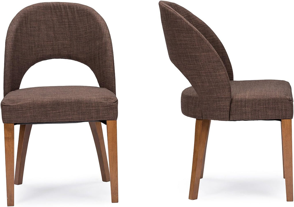 Mid-Century Style Dining Chair with Brown Fabric (Set of 2) W99826