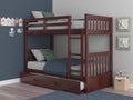 Twin Over Twin Solid Wood Bunk Bed with Trundle in Merlot U134