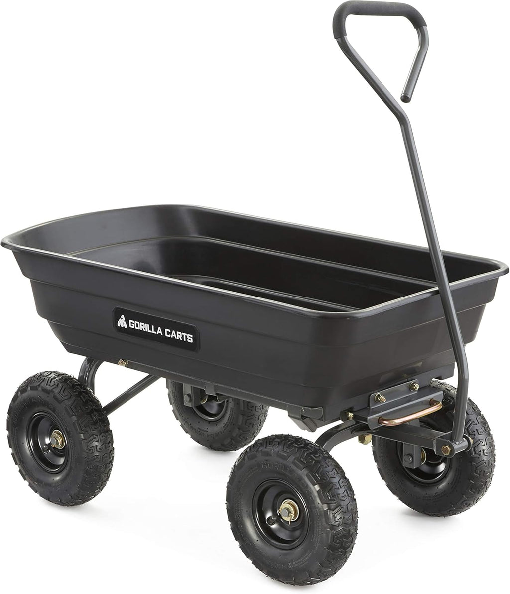 Green Poly Garden Dump Cart with Steel Frame and 10 Pneumatic Tires, 600-lbs. Capacity X107