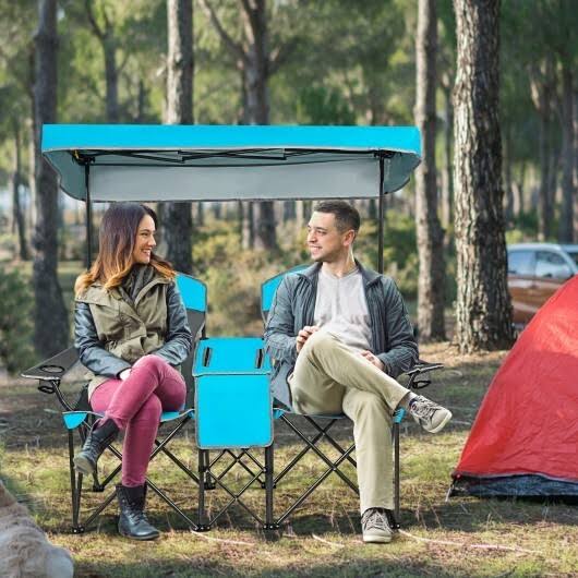 Blue Folding Camping Canopy Chair with Cup Holder Y921