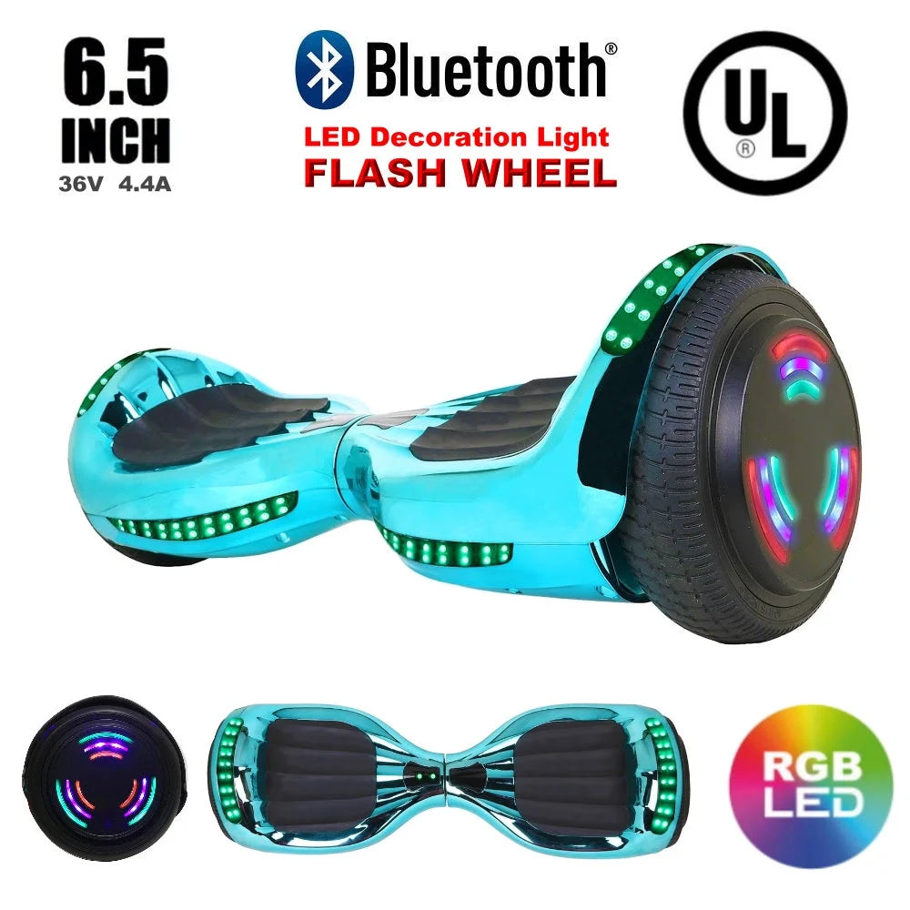 Chrome Turquoise LED Flash Wheel Hoverboard Y1028