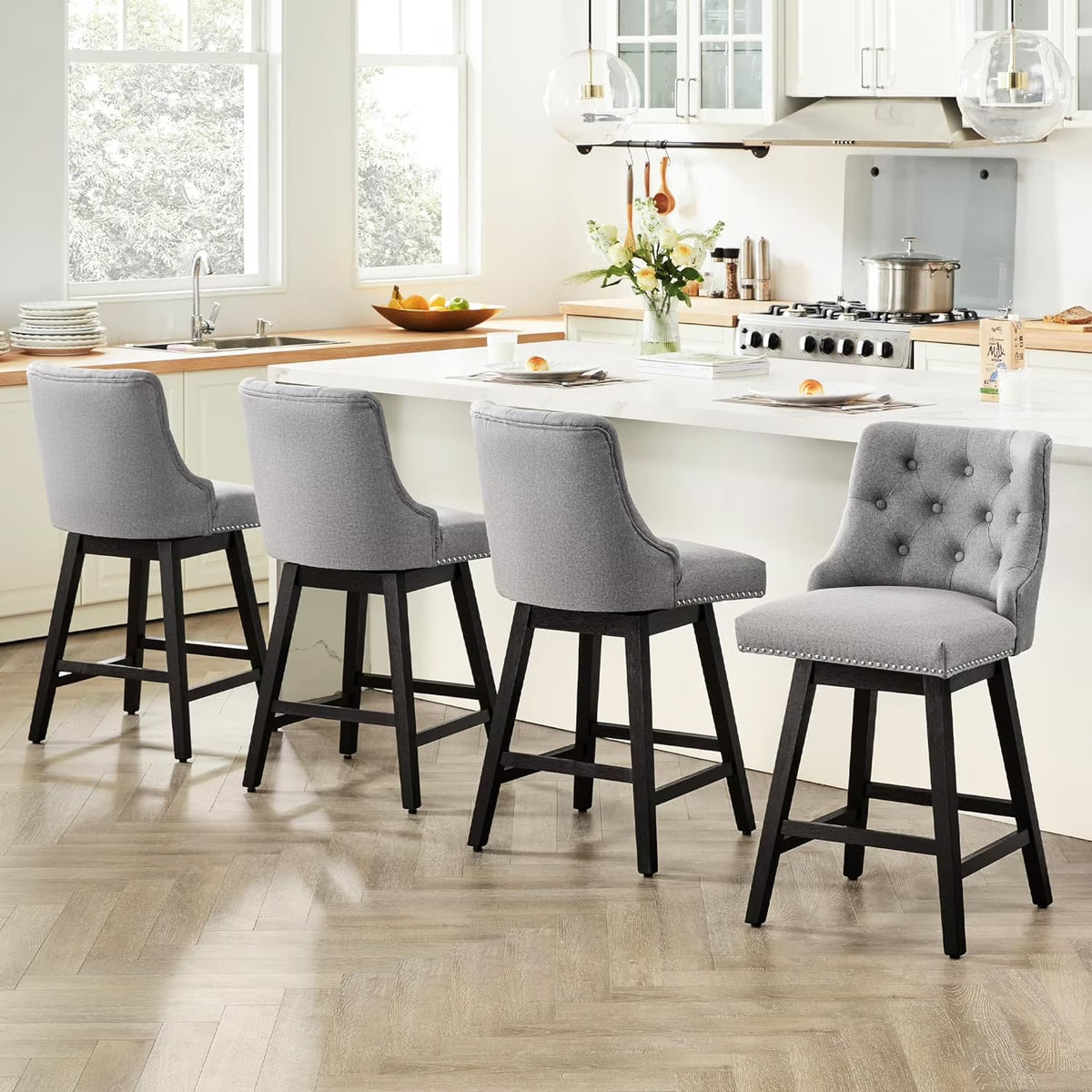Grey 26” Upholstered Bar Stools Set of 4 with Wood Legs Z62693