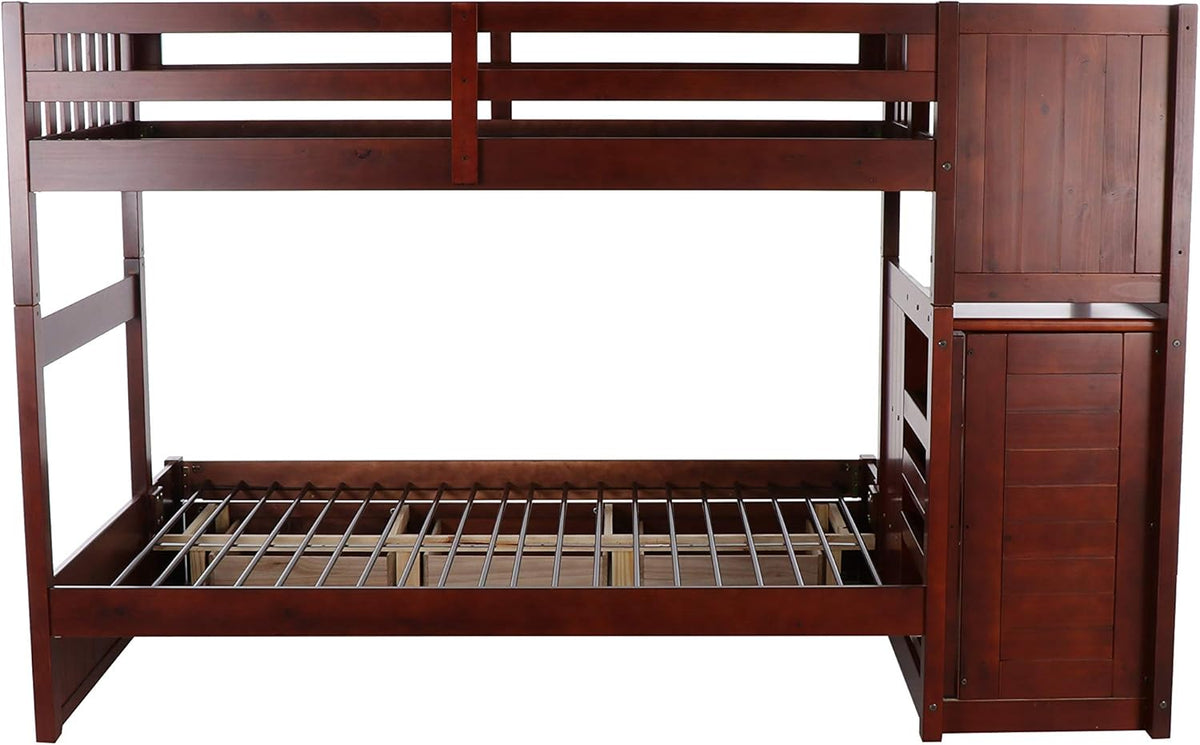 Twin Over Full Staircase Bunk Bed with 3 Drawers in Merlot Finish W72531