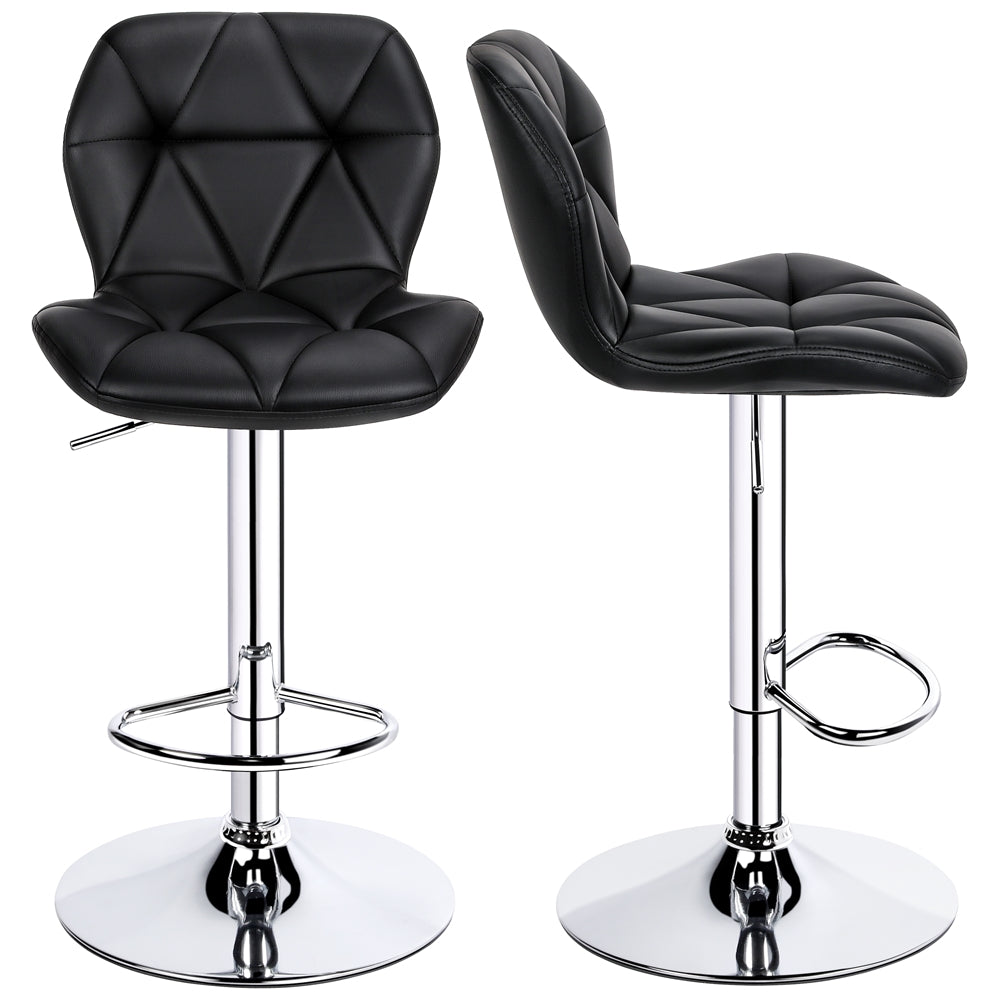 2pcs Adjustable PU Leather Swivel Bar Stools with Backrest, Black Q111